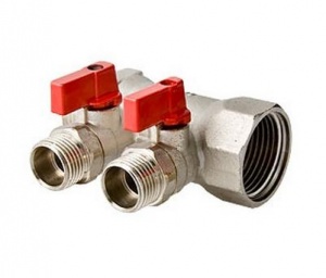 Коллектор 2 вых 3/4"х1/2"НР с отсек/кранами Stout №04547