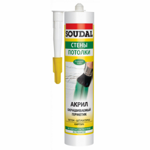 Герметик акрил белый окрашиваемый 300мл SOUDAL №06087